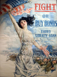 A patriotic poster urging Americans to buy war bonds in support of the effort in World War I is part of an exhibit at the Nevada State Museum. Nevada State Museum collection